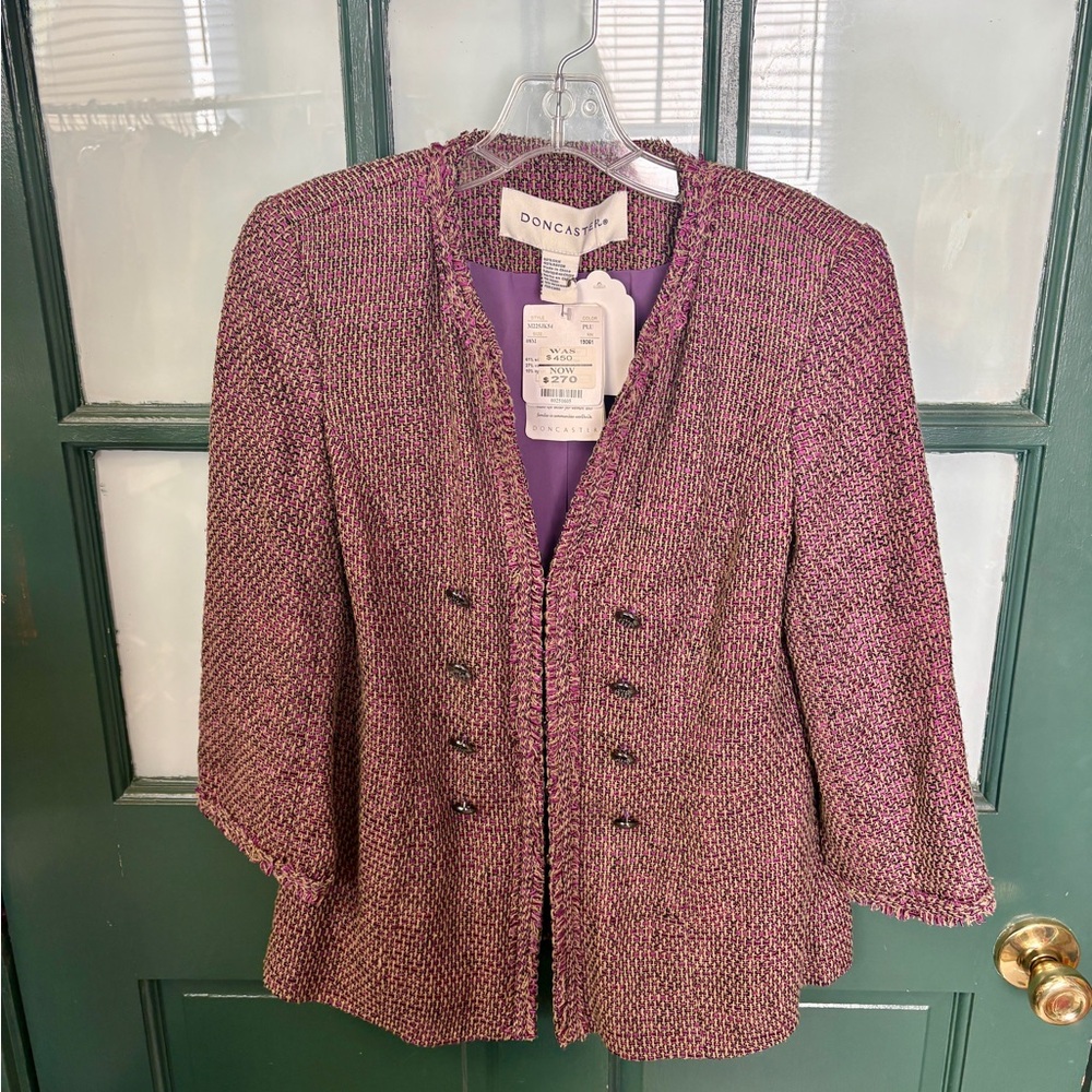 Doncaster Purple Multi-Tone Tweed Collarless Blazer